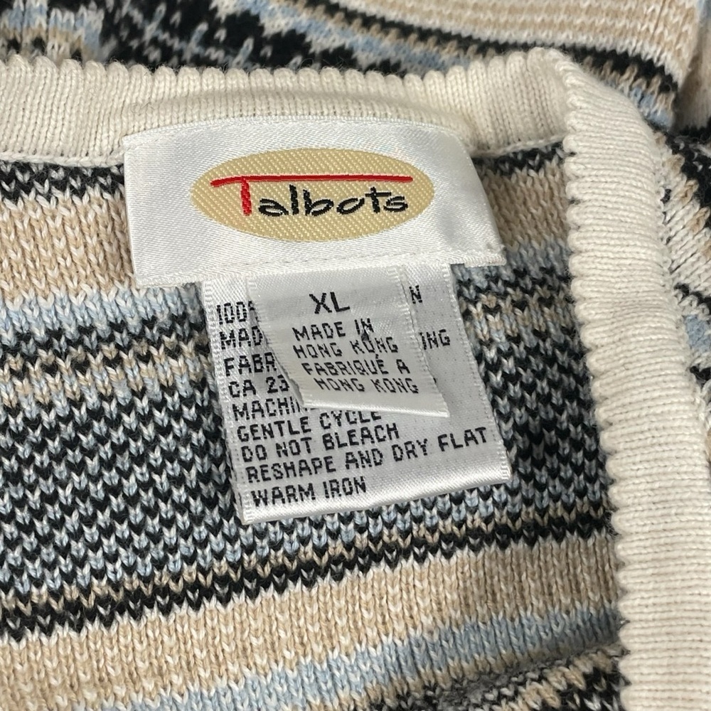 Vintage Talbots 100% Cotton Fair Isle Striped Cardigan Sweater Sz XL - Picture 9 of 10